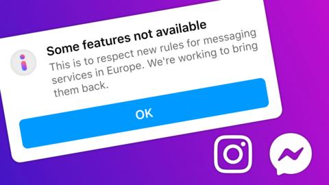 Facebook Messenger pop-up that says: Some features not available