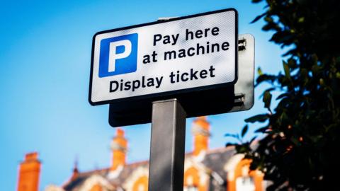 Pay Here at Machine Display Ticket Park Sign