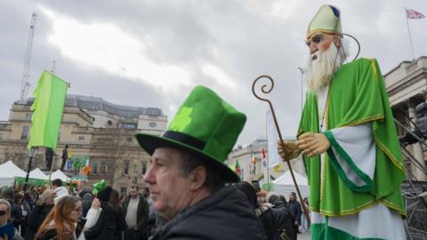 A float of St Patrick at the 2023 parade