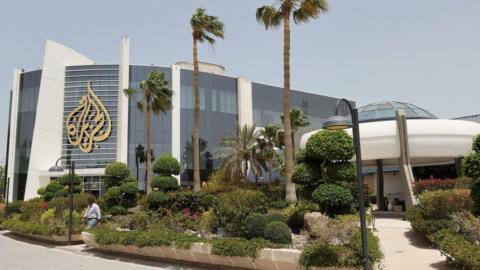 A view of the main headquarters of Qatari news broadcaster Al Jazeera in the capital Doha, 11 May 2022