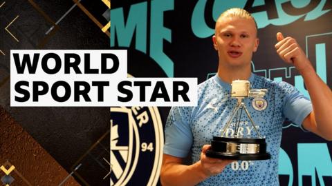 Erling Haaland poses with SPOTY trophy