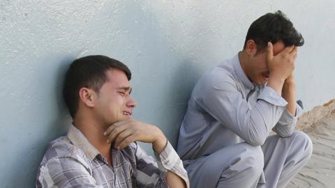 People react after a suicide bomb attack targeting Shiite Muslims Mosque during Friday congregational prayers, in Kabul, Afghanistan, 29 September 2017. A