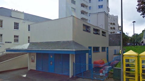 A Google maps screenshot of buildings in town, specifically of the public toilet block.