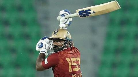 Kusal Perera plays a shot while playing for Hyderabad Kingsmen