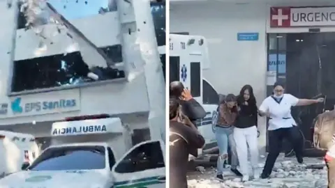 A hospital is damaged after a powerful earthquake in Colombia