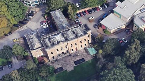 A bird's eye image of Alfreton Hall from above