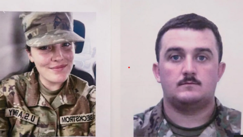 Sarah Beckstrom and Andrew Wolfe in their uniforms