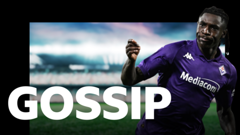 Moise Kean playing for Fiorentina with the 'Gossip' logo overlaid on the image