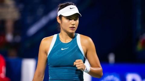 Britain's Emma Raducanu on court in Dubai