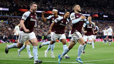 Aston Villa players celebrate