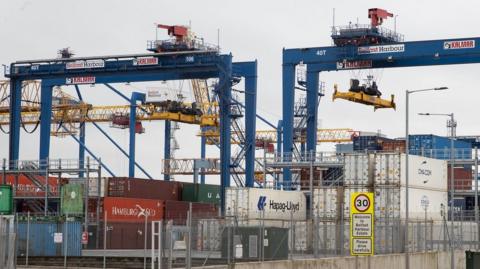 Two container moving cranes at Belfast Harbour