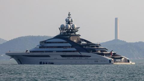 The 465-foot superyacht "Nord", linked to the sanctioned Russian oligarch Alexey Mordashov is seen docked, in Hong Kong.