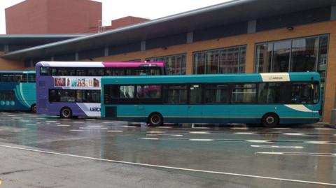 Buses parked up at a bus station in Leicester