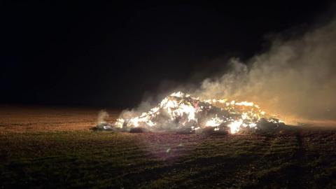 Straw bales on fire