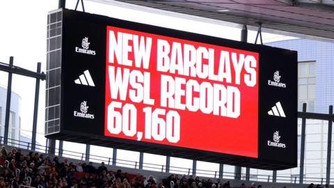 A sign showing Arsenal have set a new WSL crowd record