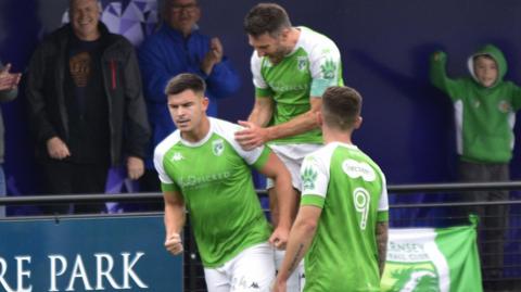 Jacob Fallaize celebrates scoring for Guernsey FC