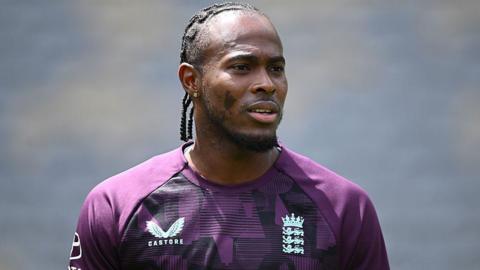 Jofra Archer pictured warming up for England