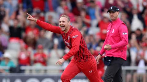Liam Livingstone celebrates a Lancashire wicket