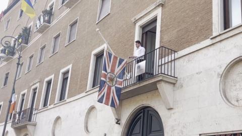 UK flag is lowered at the British Embassy to the Holy See