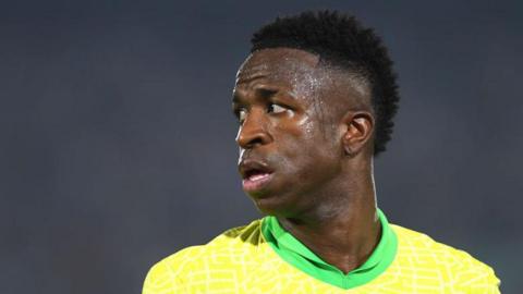 Brazil's Vinicius Junior in traditional yellow and green national team kit