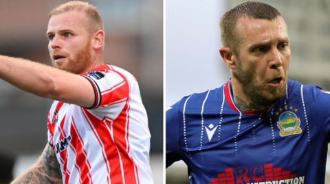 Derry City's Mark Connolly and Kirk Millar of Linfield