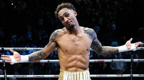Ben Whittaker celebrating his win over Liam Cameron in April