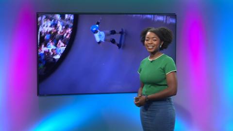Emma-Louise on the Newsround set