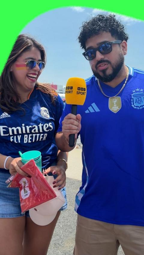 argentina fans hold bbc sport microphone
