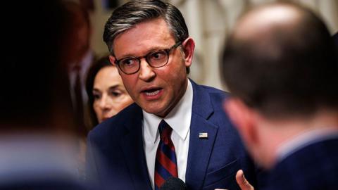 U.S. Speaker of the House Mike Johnson (R-LA) holds a press conference in the U.S. Capitol building on March 27, 2026 in Washington, DC. 