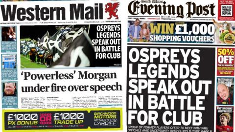 Front pages of Western Mail and South Wales Evening Post