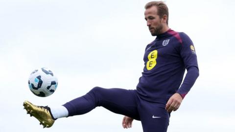 Harry Kane in training for England as he's set to win his 100th cap