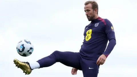 Harry Kane in training for England as he's set to win his 100th cap