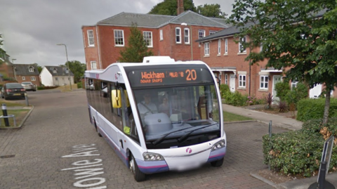 A google maps image of the number 20 first bus