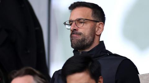Ruud van Nistelrooy watching Leicester's 4-1 defeat at Brentford from the stands