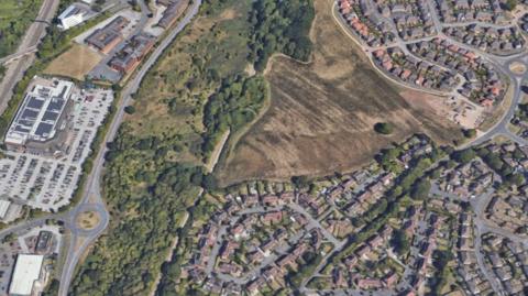 Aerial view of the green space off Sir Frank Whittle Road in Derby