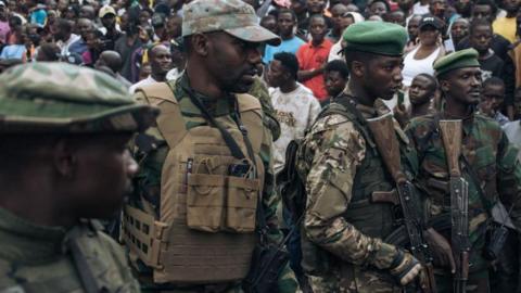 M23 soldiers in the captured city of Goma, in eastern DR Congo. 