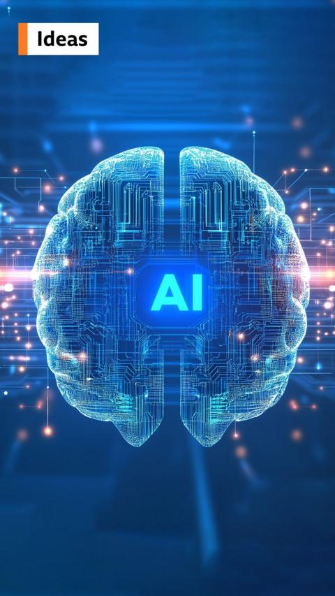 A graphic image of a brain with the letters AI in blue