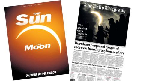 A composite image of the front pages of the Sun and the Daily Telegraph on 13 August 2026