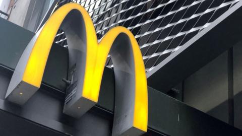 The McDonald's logo is seen outside the fast-food chain McDonald's.