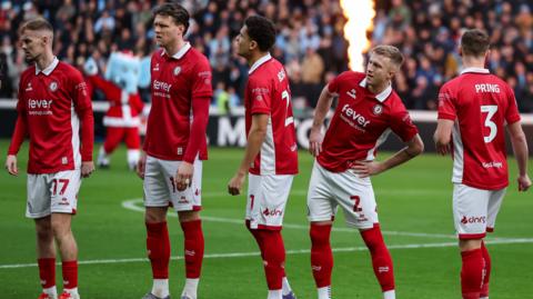 Bristol City players line up before the 1-0 defeat at Coventry