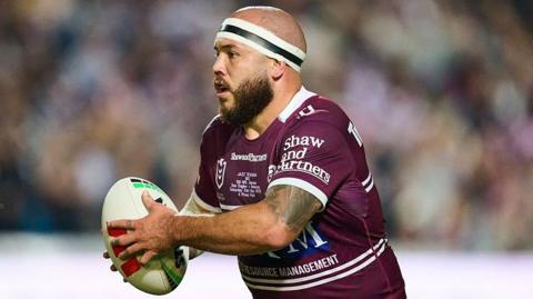 Wakefield Trinity forward Jazz Tevaga, pictured playing for Manly Sea Eagles