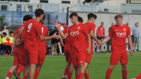 Jersey celebrate Harrison Moon's goal