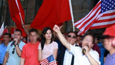 Ms Sun at a protest against the US visit of Taiwan's president in 2019