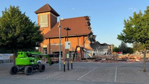 A partially demolished building at a shopping centre