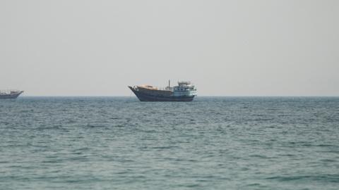 A vessel in the Strait of Hormuz, as seen from Musandam,Oman.