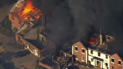 Buildings on fire in Stourbridge
