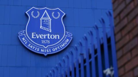 Everton club crest on the side of Goodison Park