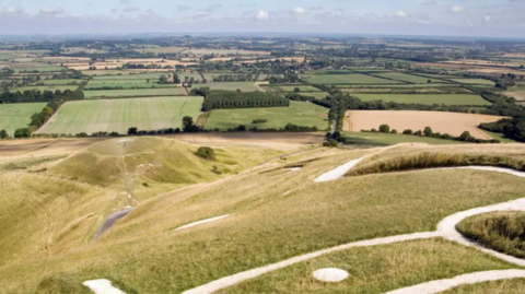 A general view from of the Uffington White Horse in Oxfordshire.