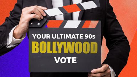 Clap board with 'Your ultimate 90s Bollywood vote' on it
