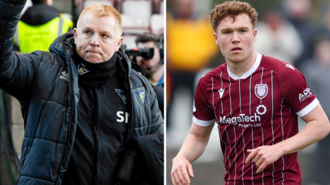 Dunfermline Athletic manager Neil Lennon and Arbroath forward Findlay Marshall